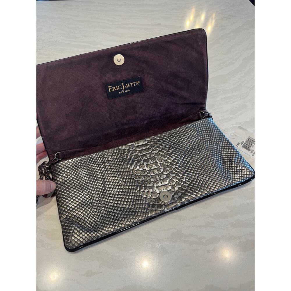 Eric Javits Pewter Shoulder/Clutch Exotic Skin Purse - Picture 2 of 4